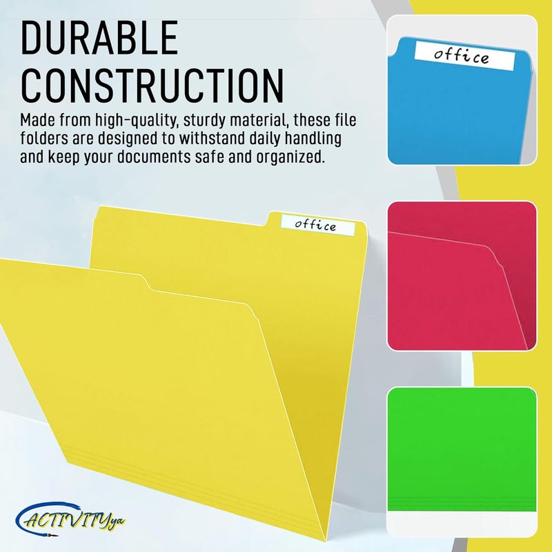 ACTIVITYYA Yellow File Folders, 1/3-Cut Tabs, Letter Size, 12-Pack – Durable Office Filing Folders for Documents, Papers, and Organization - Image 5